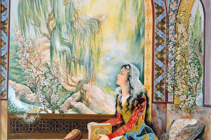 LADY OF POETRY by Master Alijan Alijanpour – Persian Miniature Painting